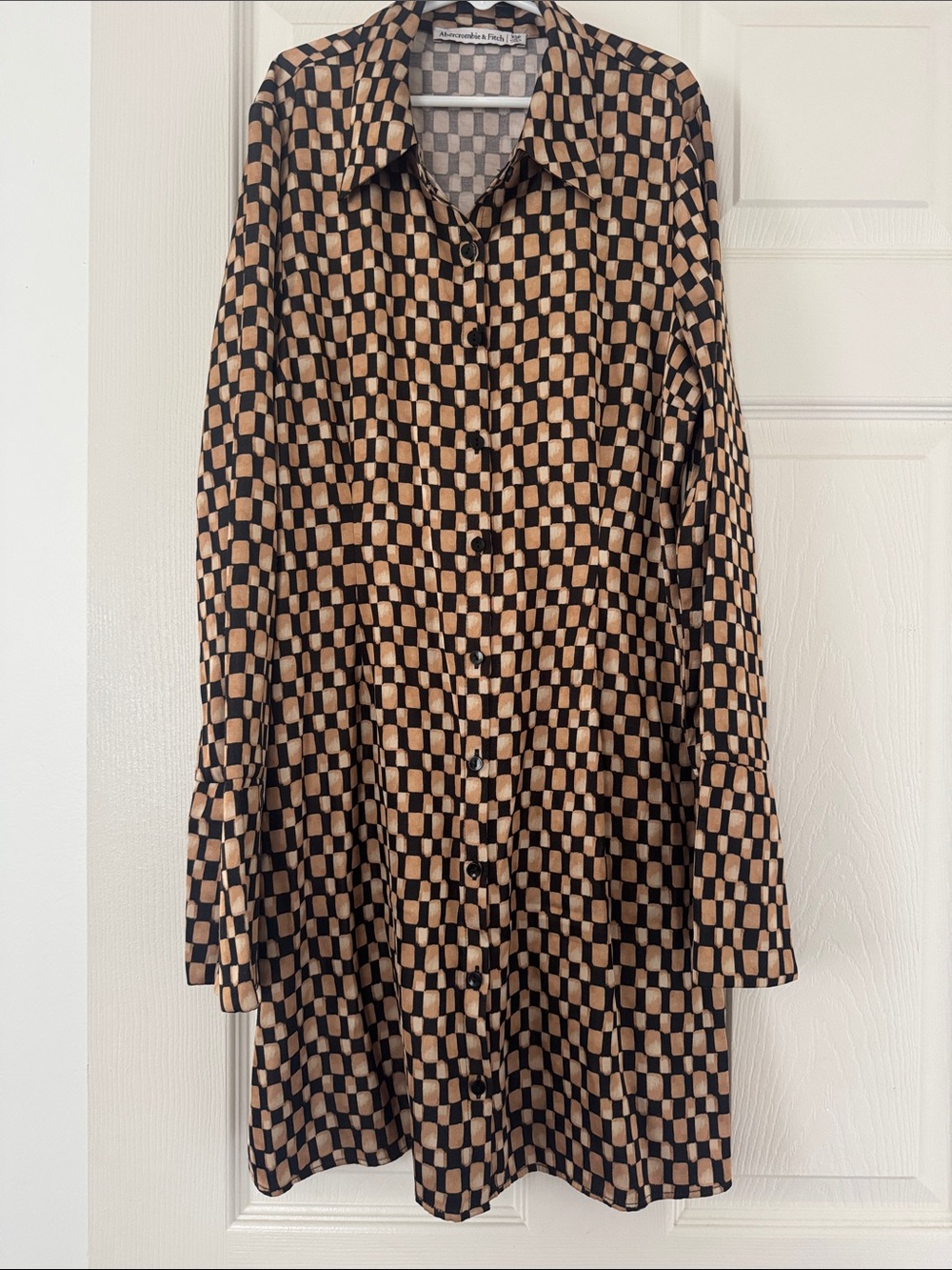 Abercrombie & Fitch Black and Tan Checkerboard Button-Up Dress